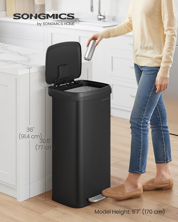 SONGMICS Kitchen Trash Can, 18-Gallon Stainless Steel Garbage Can, - Image 2