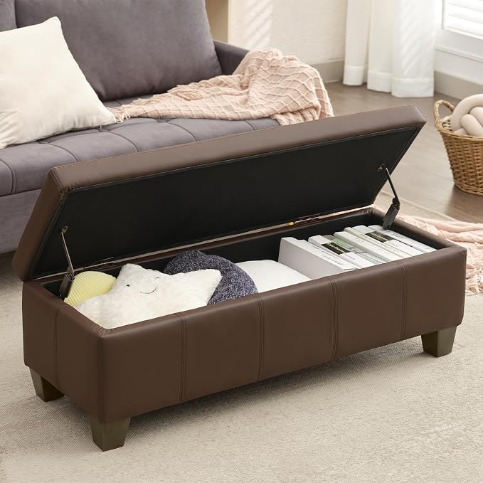 51 Inch Brown Faux Leather Ottoman - Image 8