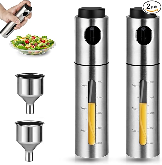 2 Pack Oil Bottle for Cooking, 100ml Stainless Steel Cooking Oil Spray Bottle by BooMetCheer