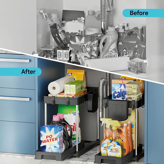 Under Sink Organizer, 2 Tier Pull Out Cabinet Organizer - Image 2