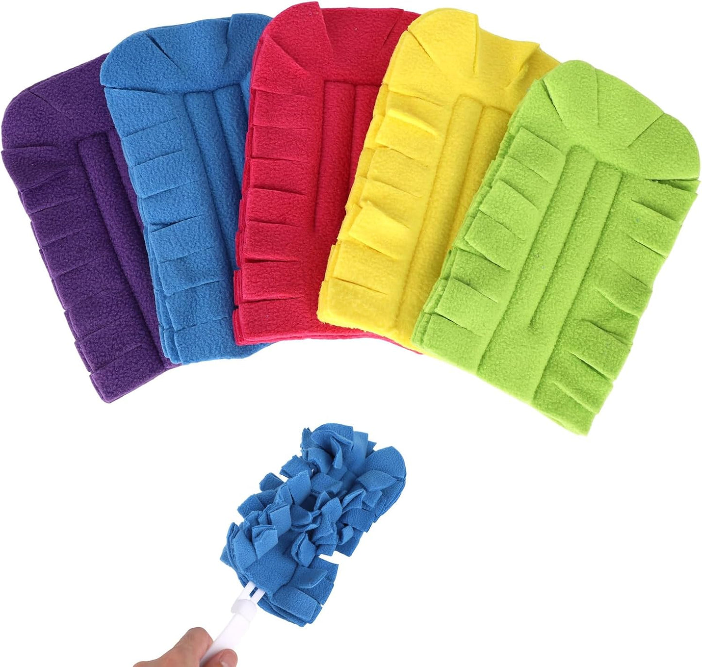 5pcs Reusable Duster Refills with Short Handle, 5 Colors 360° Heavy Duty Fleece Dusting Pads Cleaning Pads Washable for Home Furniture Ceiling Fan Window Blinds Kitchen Car Interior