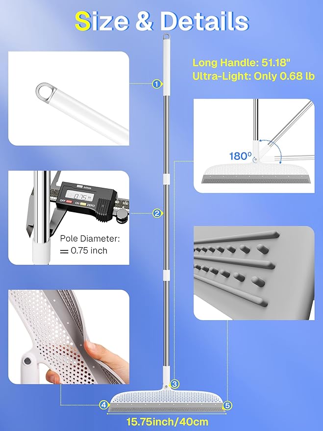 Silicone Floor Squeegee & Broom – Long Handle Hair Remover - Image 2