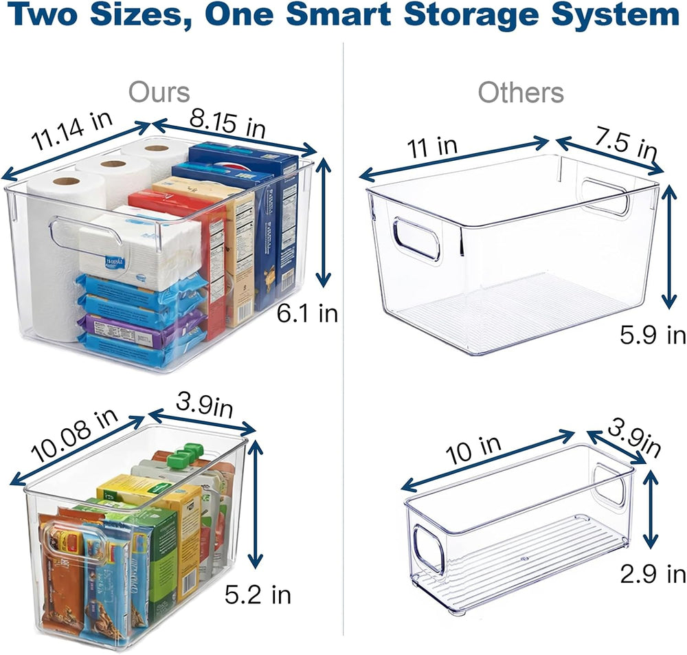MOONEDGE 10 Pack Clear Plastic Storage Organizer Bins, 4 Large & 6 Narrow