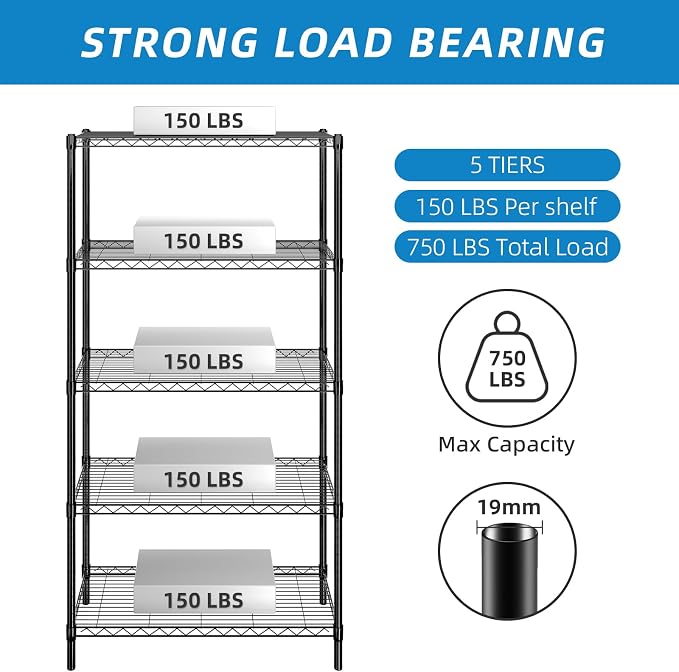 5-Shelf Adjustable Metal Shelf Wire Shelving Unit Storage Rack Display Shelf - Image 4