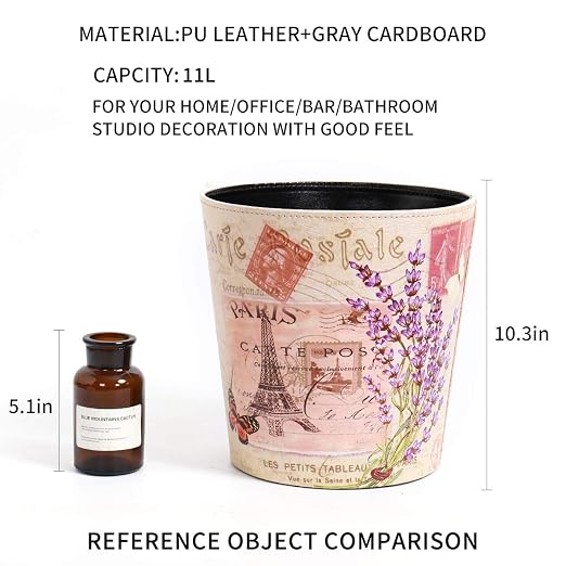 PU Leather Small Trash Can Wastebasket, Round Garbage Container Basket - Image 7