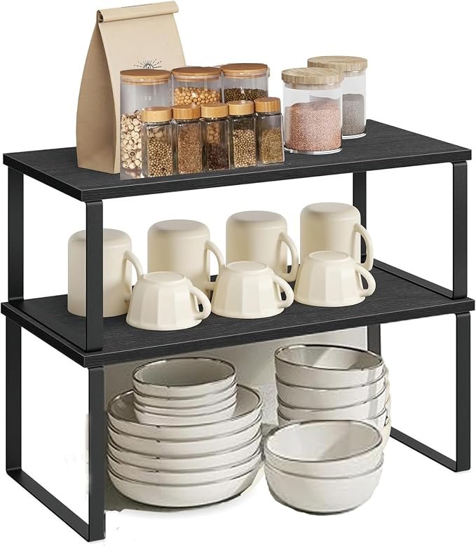 Cabinet Organizer Shelf, Kitchen Counter Storage, 2-Piece Set, Stackable Spice - Image 4