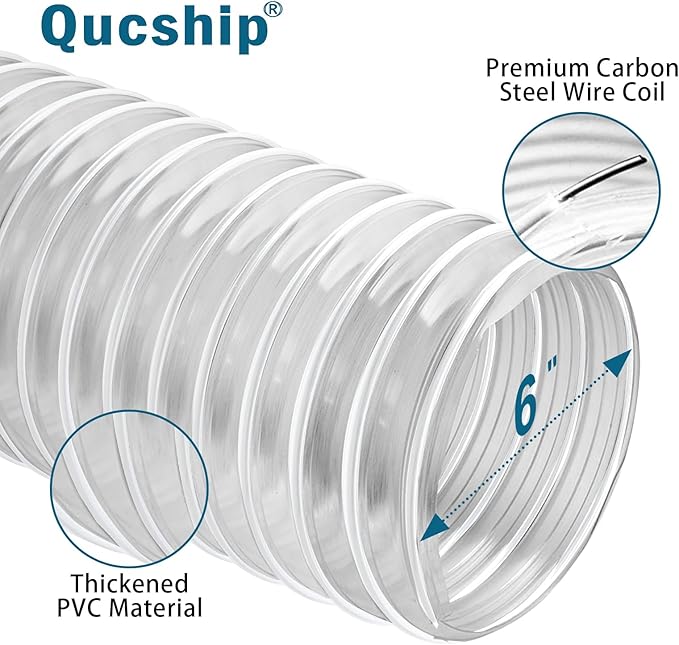 PVC Dust Collection Hose 6" x 5'- Heavy PVC Fume Collection Hose - Image 2