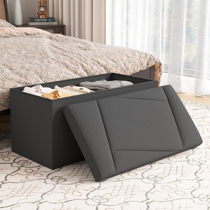 Folding Storage Ottoman Bench, 30 Inches End of Bed Bench Folding Ottoman - Image 2