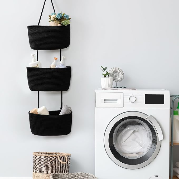 TeoKJ Over the Door Organizer, 3-Tier Woven Cotton Hanging Kitchen Baskets - Image 7