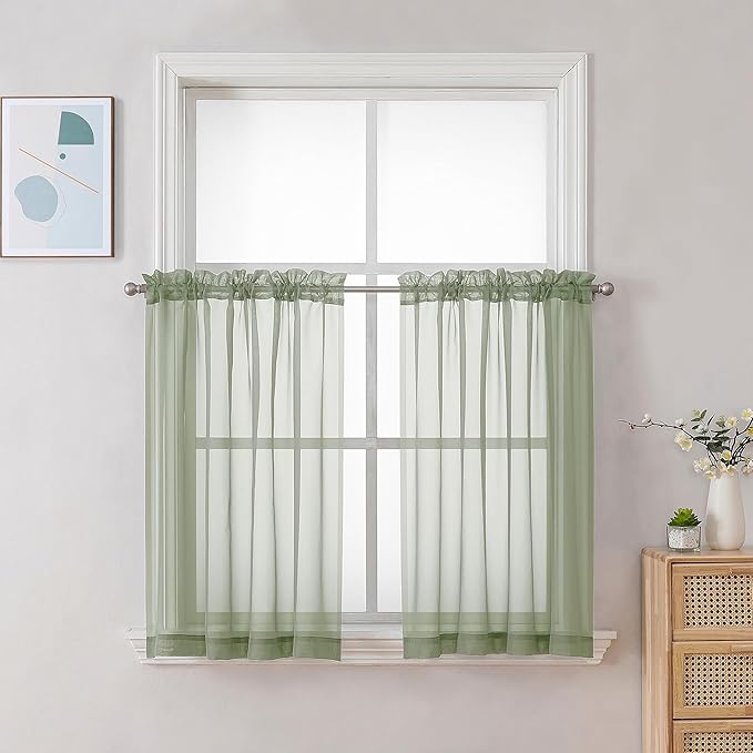 Chyhomenyc Sheer Curtains Tiers 42W x 24L Inches 2 Pieces Set, Light Filtering by Chyhomenyc