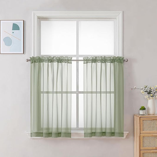 Chyhomenyc Sheer Curtains Tiers 42W x 24L Inches 2 Pieces Set, Light Filtering by Chyhomenyc