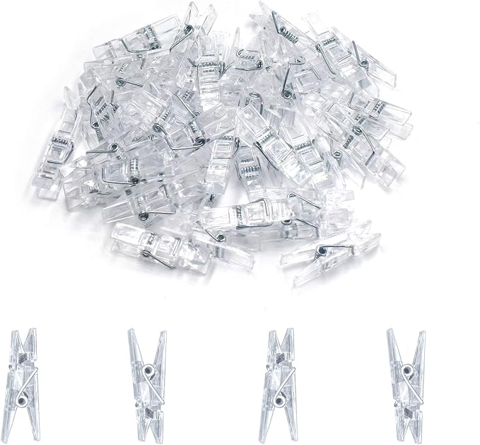 128 Pieces Mini Transparent Plastic Clear Clips, Photo Clips, Clothespins Clip by GALIREN