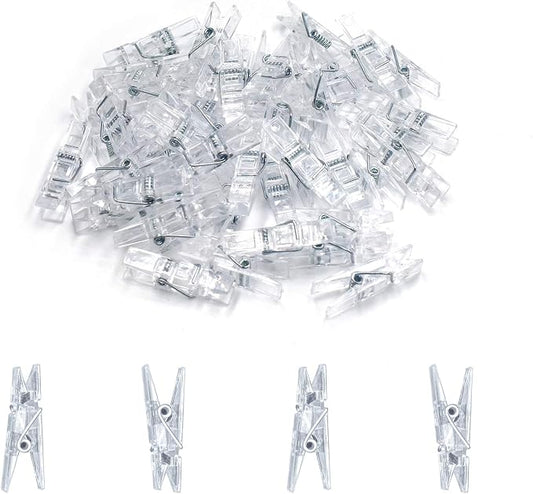 128 Pieces Mini Transparent Plastic Clear Clips, Photo Clips, Clothespins Clip by GALIREN