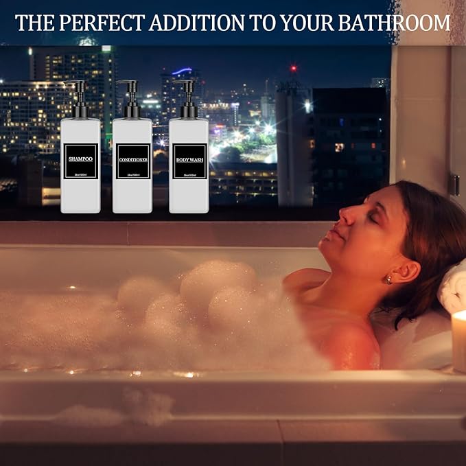 Tanlade 6 Pcs Shampoo and Conditioner Dispenser Bottles 16oz Modern Shower Soap - Image 7