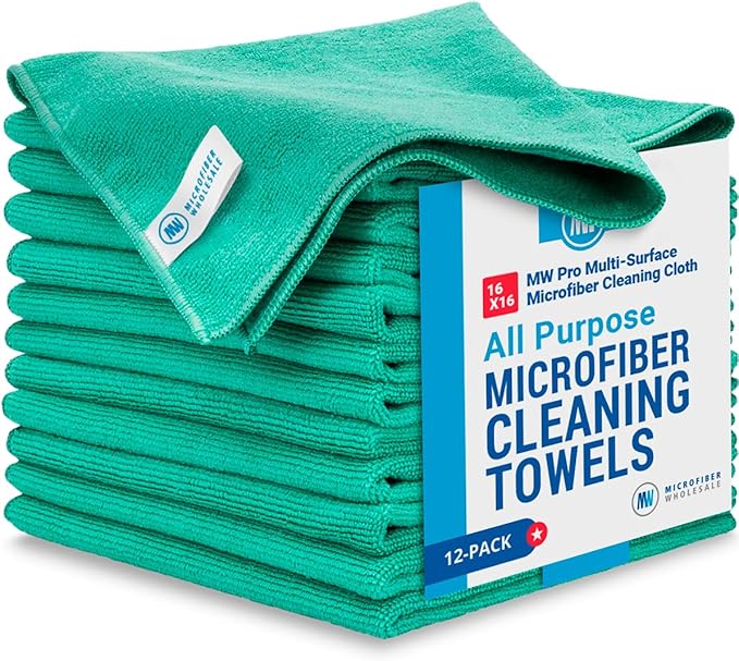 MW Pro Microfiber Cleaning Cloth | Green | Size 16" x 16" | All Purpose by MicrofiberWholesale