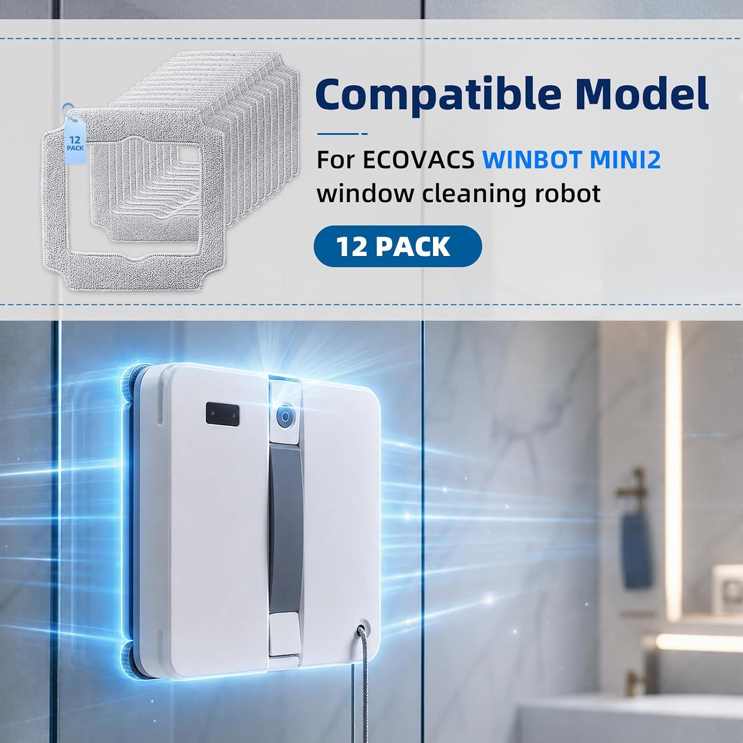 12 Pack Replacement Mop Pads for ECOVACS WINBOT MINI2 Window Cleaning Robot, Washable & Reusable Microfiber Mop Cloth Refill, Winbot Accessories Cleaning Rag