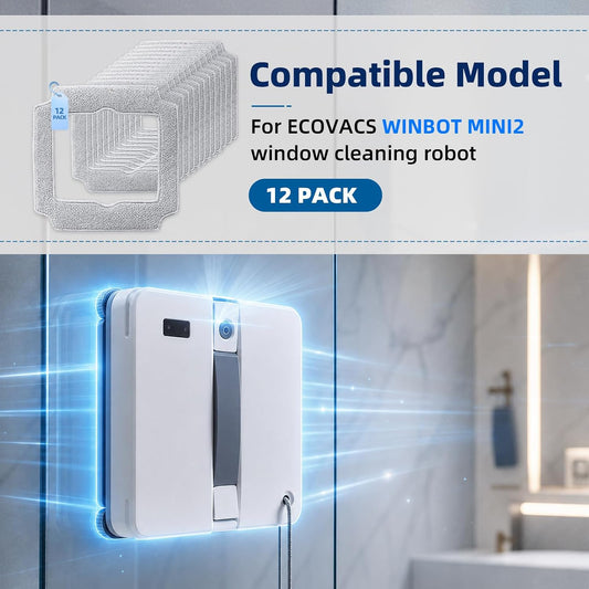 12 Pack Replacement Mop Pads for ECOVACS WINBOT MINI2 Window Cleaning Robot, Washable & Reusable Microfiber Mop Cloth Refill, Winbot Accessories Cleaning Rag