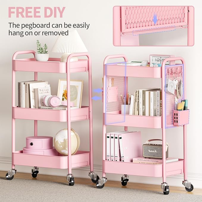 TOOLF 3 Tier Rolling Cart Storage Organizer, Metal Rolling Utility Cart - Image 3