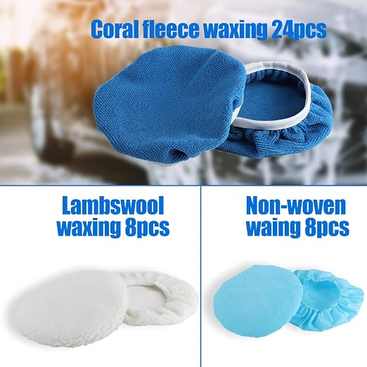 40 Piece Car Polisher Pad Set, Mix Pack of 24 Microfiber, 8 Non Woven, 8 Woolen - Image 4