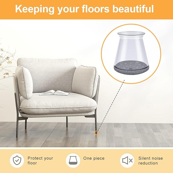 32 Pcs Chair Leg Protectors for Hardwood Floors, Silicone Felt Furniture Leg - Image 6