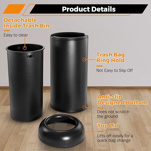 BEAMNOVA Commercial Trash Can 16.5 Gallon Open Top Outdoor Indoor Garbage - Image 2