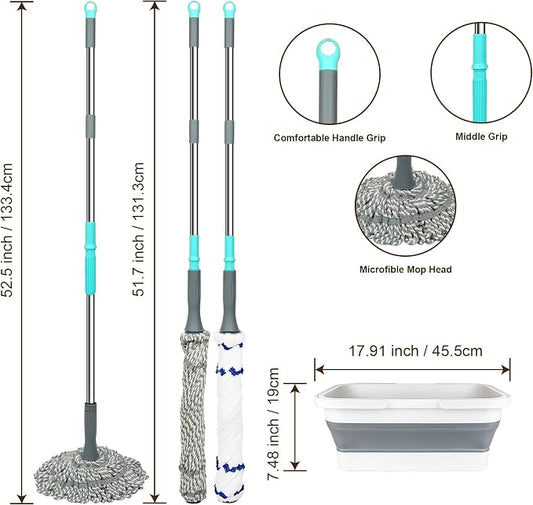 Self Wringing Mop with Bucket- Easy Squeeze Twist Mop with 52.5 Inch Long Handle - Image 2