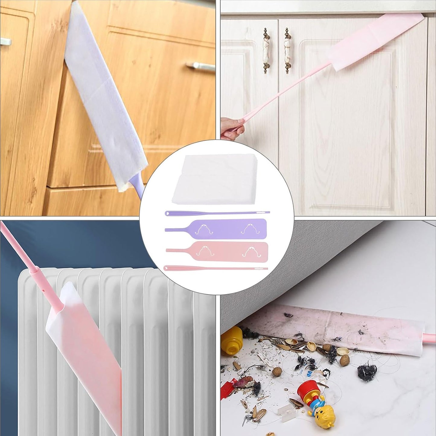 2pcs Home Dust Duster and Gap Dust Cleaning Brush Set with Extendable Handle, Non-Woven Fabric Sleeves, Comfortable Grip for Sofa and Floor Cleaning
