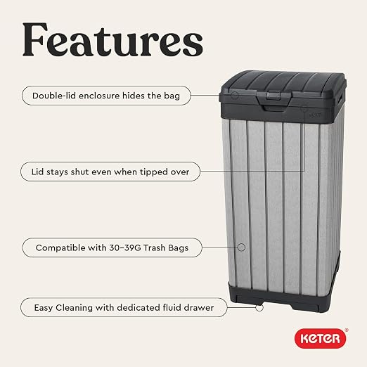 Keter Rockford Resin 38 Gallon Outdoor Kitchen Trash Can - Image 4