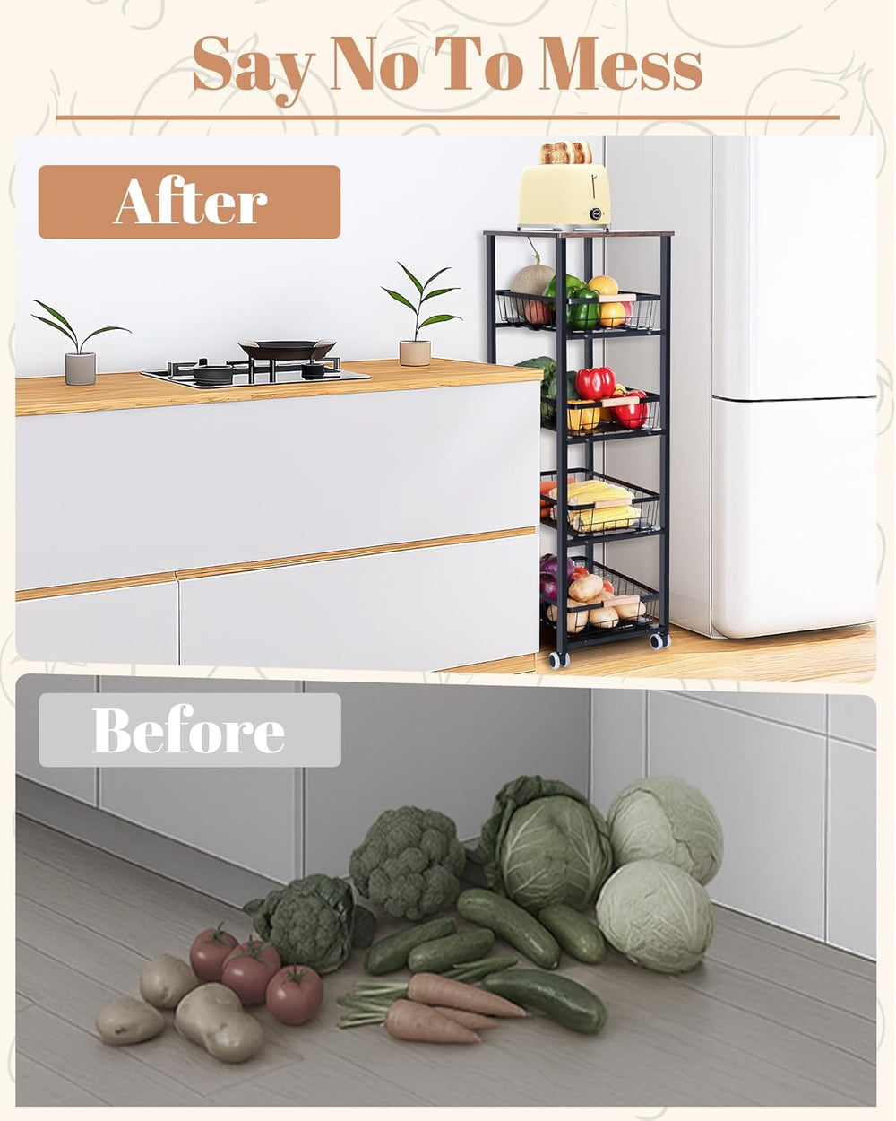Mythinglogic 5-Tier Fruit & Vegetable Organizer with 4 Pull-Out Baskets