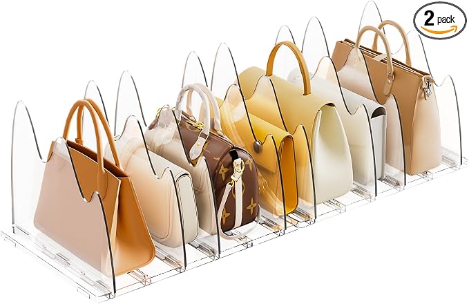 Bag & Purse Organizer for Closet, 2 Pack Adjustable Clear Handbag Storage Holder by Neatrays
