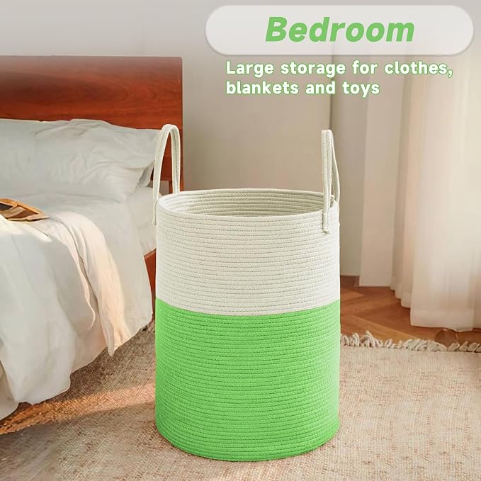 Large Woven Laundry Basket Hamper, 60L Cotton Rope Storage Bin - Image 4