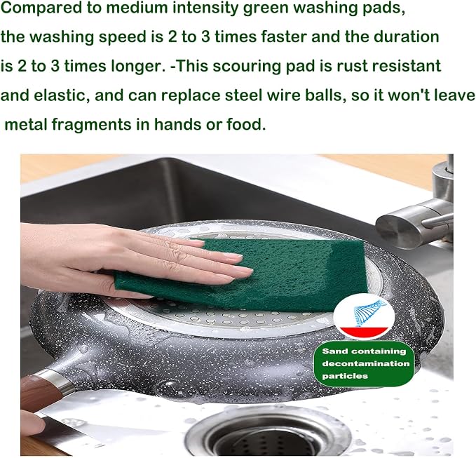 12 Pcs/Pack Green Heavy Duty Scouring Pads Reusable Household ScrubPads - Image 3