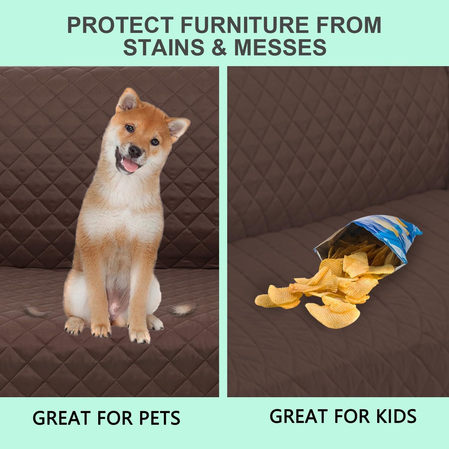 Reversible Couch Cover for 3 Cushion Couch Sofa Cover Washable for Pet Friendly with Elastic Straps Water Repellent(Sofa, Chocolate/Beige)