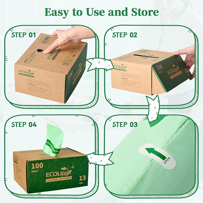 ECOLipak 13 Gallon Compostable Trash Garbage Bags, US BPI ASTM D6400 and OK - Image 5