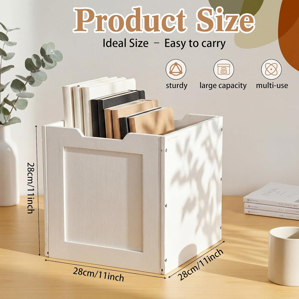 2 Pcs White Wooden Storage Baskets for Shelves Decor