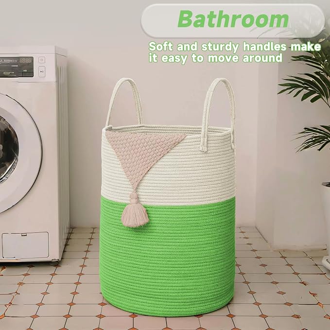 Large Woven Laundry Basket Hamper, 100L Cotton Rope Storage Bin - Image 5
