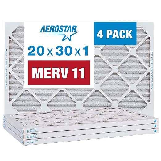 Aerostar 20x30x1 MERV 11 Air Filter, 4 Pack Set of HVAC Furnace Filters by AirFiltersDelivered