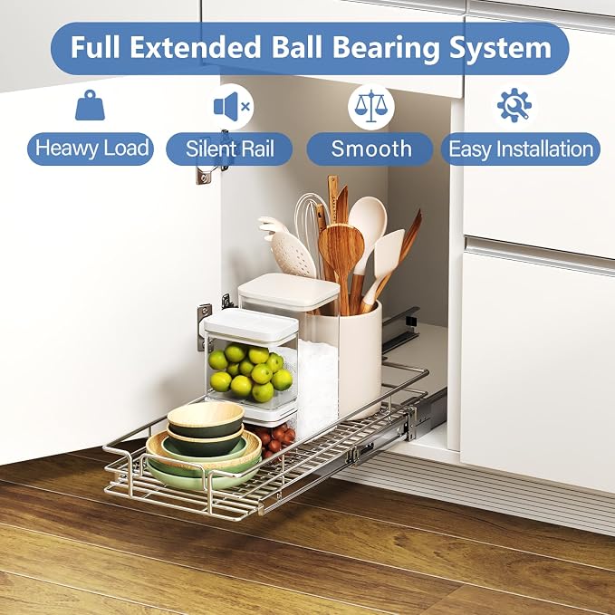 ROOMTEC Pull Out Cabinet Organizer, Single Tier, Heavy Duty Slide Out Shelves - Image 2