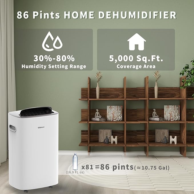 Shinco 86 Pints Dehumidifier for Home and Basements, 5000 Sq.Ft Dehumidifiers - Image 2