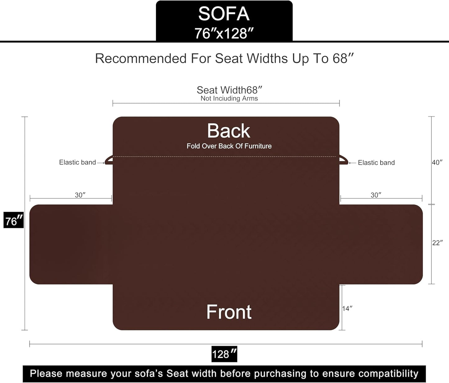 U-NICE HOME Reversible Sofa Cover Washable Couch Cover for Dogs Friendly with Elastic Straps Water Repellent Furniture Protector for 3 Cushion Couch (Sofa, Coffee/Beige)
