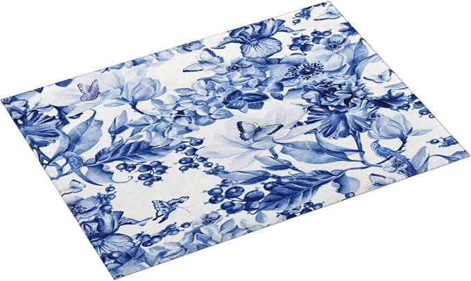 Chinoiserie Blue And White Floral Butterfly Dish Drying Mats - Image 2