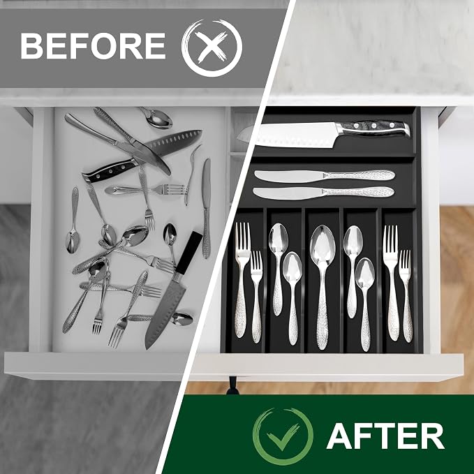 Bellsal Black Utensil Organizer 12.5 Inch Silverware Tray - Image 5
