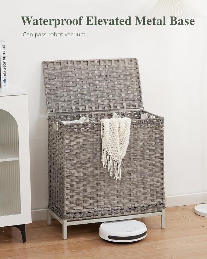 Laundry Hamper with Lid 132 L, Clothes Hamper with Lid, Handwoven Rattan - Image 2