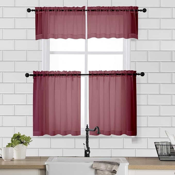Chyhomenyc Sheer Tier Curtains 24 Inch Length, Small Cute Window Curtains - Image 2