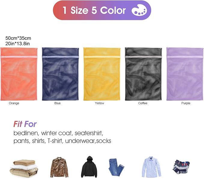 5Pcs Mesh Laundry Bags Sturdy for Delicates, Travel and Organize - Image 6