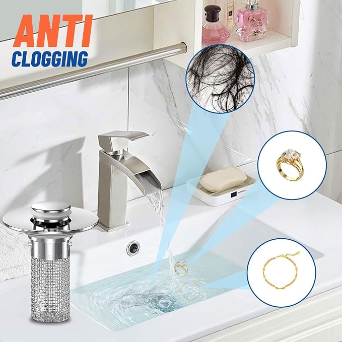 2PC Bathroom Sink Stopper Hair Catcher, Pop Up Sink Drain Filter - Image 2