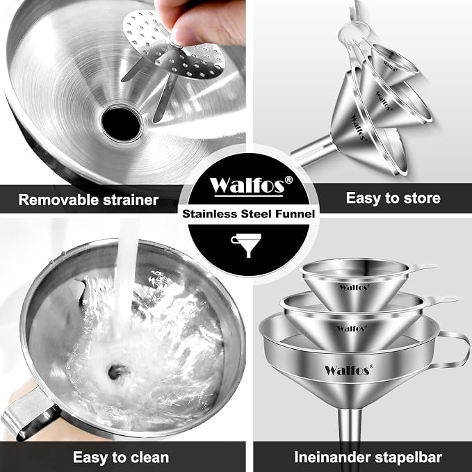 Stainless Steel Funnel, Walfos 3 Different Sizes of Kitchen funnels - Image 7