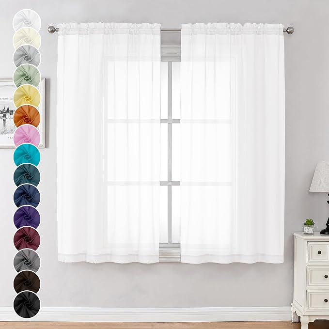 Chyhomenyc White Sheer Curtains 63 Inch Length 2 Panels Set, Light Filtering by Chyhomenyc