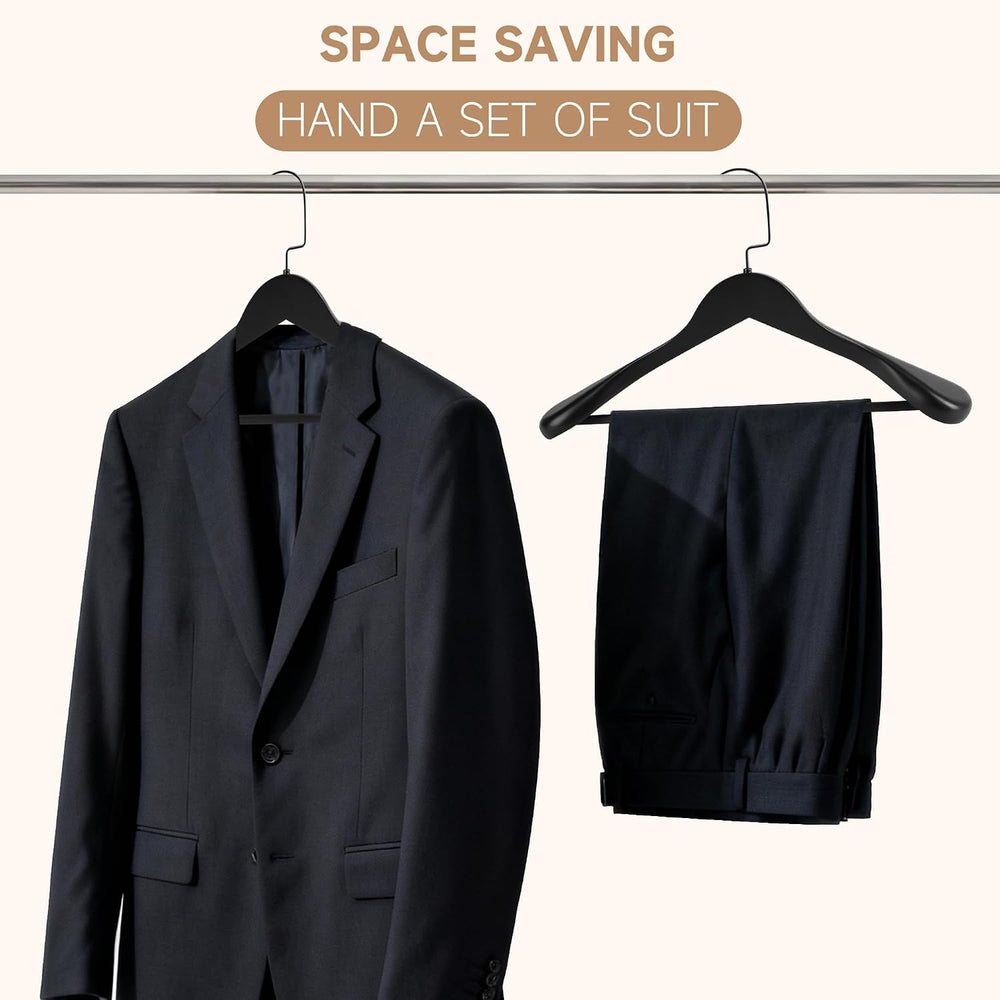 Wooden Suit Hangers with Non Slip Pants Bar, Black, 12-Pack, 17.5"