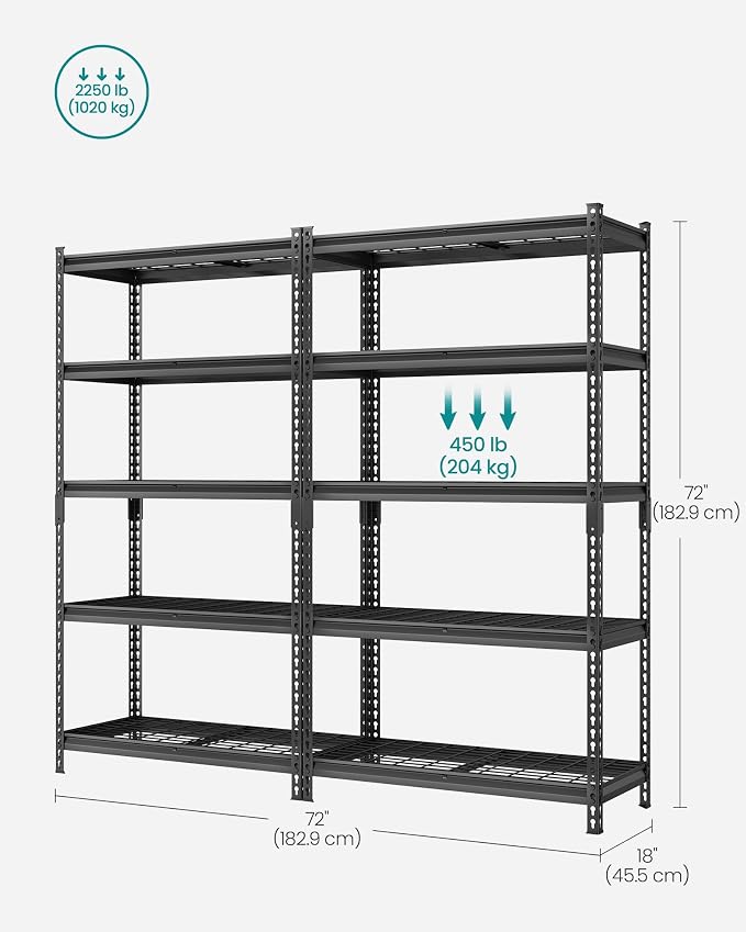 SONGMICS 5-Tier Storage Shelves, Heavy-Duty Garage Shelving, Adjustable - Image 6